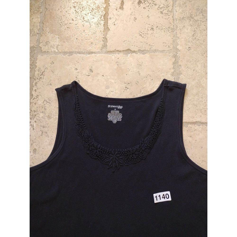 St John's Bay Tank Womens 1X Black‎ Crochet Trim On V Neck  Sleeveless Ribbed - Picture 8 of 8